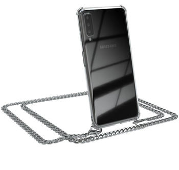 Eazy Case Handykette kompatibel mit Samsung Galaxy A7 (2018) Handyhülle mit Metall Umhängeband und Kordel Schwarz, Kette, Hülle mit Band, Handykordel, Schutzhülle, Silikonhülle, Silber