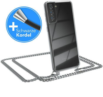 Eazy Case Handykette kompatibel mit Samsung Galaxy S21 Plus 5G Handyhülle mit Metall Umhängeband und Kordel Schwarz, Kette mit Band, Handykordel, Schutzhülle, Silikonhülle, Silber