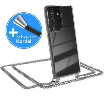 Eazy Case Handykette kompatibel mit Samsung Galaxy S21 Ultra 5G Handyhülle mit Metall Umhängeband und Kordel Schwarz, Kette mit Band, Handykordel, Schutzhülle, Silikonhülle, Silber