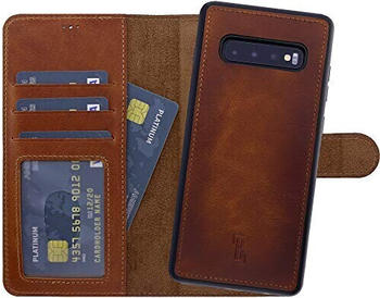 Burkley 2-in-1 Leder Handytasche f&uuml;r Samsung Galaxy S10+ - Abnehmbares Back Cover, 360&deg; Schutz, RFID Blocker - Kompatibel mit Galaxy S10 Plus