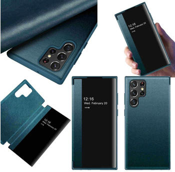 Wigento Für Samsung Galaxy S23 Ultra 5G View Mirror Smartcover Grün Schutzhülle Cover Etuis Tasche Hülle Neu Case Wake UP Funktion