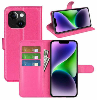 Wigento Handyhülle Für Apple iPhone 15 Plus Handy Tasche Wallet Premium Schutz Hülle Case Pink ohne Hart Glas