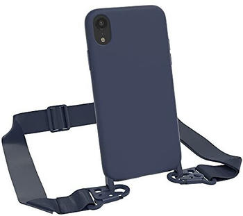 Eazy Case Premium Silikon 2 in 1 Handykette kompatibel mit iPhone XR Handyhülle mit Umhängeband, Handykordel mit Silikonhülle, Hülle mit Band, Kette für Smartphone, Nachtblau, Blau