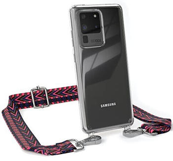 Eazy Case Handykette - Verstellbarer Trageriemen kompatibel mit Samsung Galaxy S20 Ultra / S20 Ultra 5G, Schulterriemen, Kordel mit Case, Gürteltasche mit Hülle, Pink/Blau - Metallstücke Silber