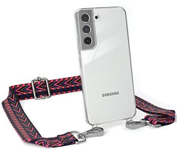 Eazy Case Handykette - Verstellbarer Trageriemen kompatibel mit Samsung Galaxy S22, Schulterriemen, Handykordel mit Case, DIY Gürteltasche mit Hülle, Pink/Blau - Metallstücke Silber