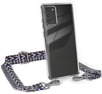 Eazy Case Handykette - Flexibler Trageriemen kompatibel mit Samsung Galaxy Note 20 / Note 20 5G, Schultergurt zum Umhängen, Riemen, Band zum austauschen, Wechselgurt, Blau/Weiß - Metall Silber