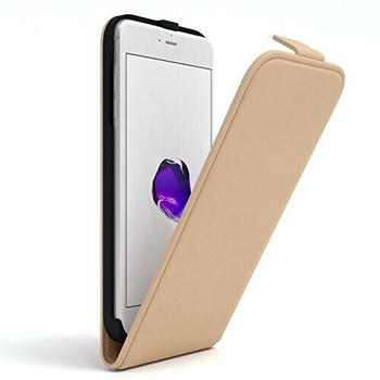 Eazy Case Hülle kompatibel mit iPhone 7 Plus / 8 Plus Flip Cover zum Aufklappen, Handyhülle aufklappbar, Schutzhülle, Flipcover, Flipcase, Flipstyle Case vertikal klappbar, aus Kunstleder, Hellbraun