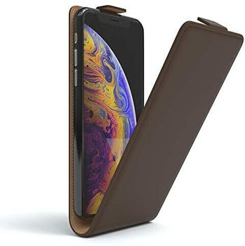 Eazy Case Hülle kompatibel mit iPhone X/XS Flip Cover zum Aufklappen, Handyhülle aufklappbar, Schutzhülle, Flipcover, Flipcase, Flipstyle Case vertikal klappbar, aus Kunstleder, Braun
