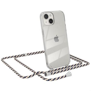 Eazy Case Hülle mit Kordel - iPhone 14, Transparente Handyhülle mit verstellbarem Kettenband zur Umhängeband, Handyhülle mit Kette, Ersatzgurt schmal in Taupe Camouflage mit Clip Silber
