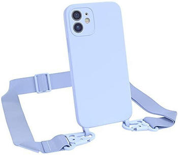 Eazy Case Premium Silikon 2 in 1 Handykette kompatibel mit iPhone 12 Handyhülle mit Umhängeband, Handykordel mit Silikonhülle, Hülle mit Band, Kette für Smartphone, Hell Blau