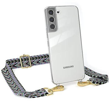 Eazy Case Handykette - Verstellbarer Trageriemen kompatibel mit Samsung Galaxy S22 Plus, Schulterriemen, dünner Riemen, Handykordel mit Hülle, Schultertasche, Lila/Grün - Clip Gold