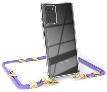 Eazy Case kombinierbare Handyketten kompatibel mit Samsung Galaxy Note 20 / Note 20 5G, Transparente Silikon-Hülle mit Umhängeband, Abnehmbarer Karabiner, Schultergurt, Lavendel Lila - Clips Gold