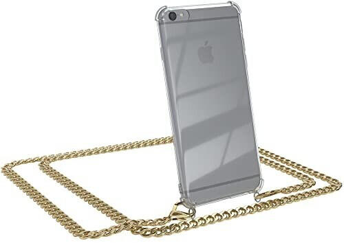 Eazy Case Handykette kompatibel mit iPhone 6 / 6S Handyhülle mit Metal Umhängeband und Ersatz Kordel Schwarz, Handykordel mit Schutzhülle, Stylische Kette mit Smartphone Hülle, Metal - Gold