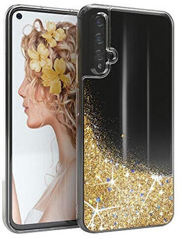 Eazy Case Hülle kompatibel mit Honor 20 / Huawei Nova 5T Schutzhülle mit Flüssig-Glitzer, Handyhülle, Schutzhülle, Back Cover mit Glitter Flüssigkeit, TPU/Silikon, Transparent/Durchsichtig, Gold