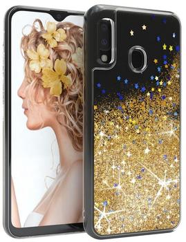 Eazy Case Hülle kompatibel mit Samsung Galaxy A20e Schutzhülle mit Flüssig-Glitzer, Handyhülle, Schutzhülle, Back Cover mit Glitter Flüssigkeit, TPU/Silikon, Transparent/Durchsichtig, Gold