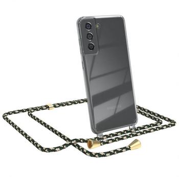 Eazy Case Handykette kompatibel mit Samsung Galaxy S21 FE 5G Handyhülle mit Umhängeband, Handykordel mit Schutzhülle, Silikonhülle, Hülle, Stylische Kette für Smartphone, Grün Camouflage