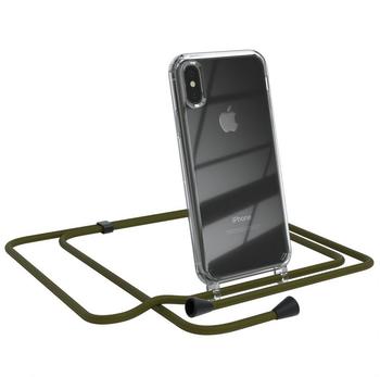 Eazy Case Handykette kompatibel mit iPhone X/XS Handyhülle mit Umhängeband, Handykordel mit Schutzhülle, Silikonhülle, Hülle, Stylische Kette für Smartphone, Grün - Clips Schwarz