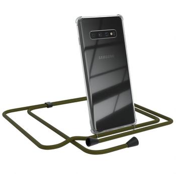 Eazy Case Handykette kompatibel mit Samsung Galaxy S10 Plus Handyhülle mit Umhängeband, Handykordel mit Schutzhülle, Silikonhülle, Hülle, Stylische Kette, Grün - Clips Schwarz