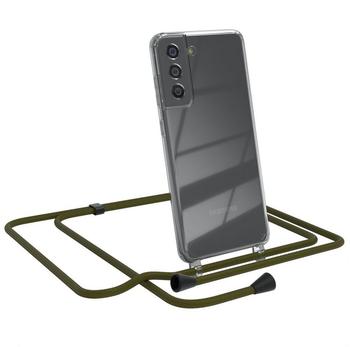 Eazy Case Handykette kompatibel mit Samsung Galaxy S21 FE 5G Handyhülle mit Umhängeband, Handykordel mit Schutzhülle, Silikonhülle, Hülle, Stylische Kette für Smartphone, Grün - Clips Schwarz