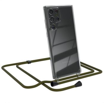 Eazy Case Handykette kompatibel mit Samsung Galaxy S22 Ultra 5G Handyhülle mit Umhängeband, Handykordel mit Schutzhülle, Silikonhülle, Hülle, Stylische Kette für Smartphone, Grün - Clips Schwarz