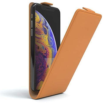 Eazy Case Hülle kompatibel mit iPhone X/XS Flip Cover zum Aufklappen, Handyhülle aufklappbar, Schutzhülle, Flipcover, Flipcase, Flipstyle Case vertikal klappbar, aus Kunstleder, Orange