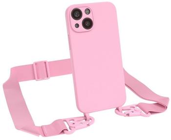 Eazy Case Premium Silikon 2 in 1 Handykette kompatibel mit iPhone 13 Mini Handyhülle mit Umhängeband, Handykordel mit Silikonhülle, Hülle mit Band, Kette für Smartphone, Pink