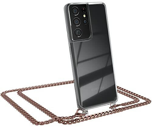 Eazy Case Handykette kompatibel mit Samsung Galaxy S21 Ultra 5G Handyhülle mit Metal Umhängeband und Ersatz Kordel schwarz, Handykordel mit Schutzhülle, Stylische Kette, Metal - Rose