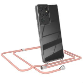Eazy Case Smartphone Necklace - kompatibel mit Samsung Galaxy S21 Ultra, Tasche Kette Schultertasche Crossbody Bag, Handyhülle zum Umhängeband Kordel in komplett Alt Rosa mit Endstücken in Silber