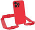 Eazy Case Premium Silikon 2 in 1 Handykette kompatibel mit iPhone 13 Pro Handyhülle mit Umhängeband, Handykordel mit Silikonhülle, Hülle mit Band, Kette für Smartphone, Rot