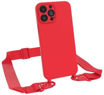Eazy Case Premium Silikon 2 in 1 Handykette kompatibel mit iPhone 13 Pro Max Handyhülle mit Umhängeband, Handykordel mit Silikonhülle, Hülle mit Band, Kette für Smartphone, Rot