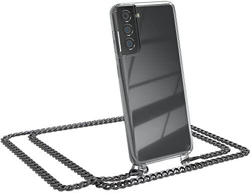 Eazy Case Handykette kompatibel mit Samsung Galaxy S21 5G Handyhülle mit Metal Umhängeband und Ersatz Kordel schwarz, Handykordel mit Schutzhülle, Stylische Kette, Metal - Anthrazit