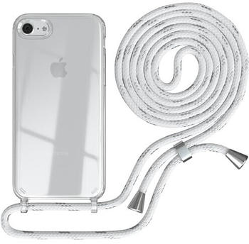 Eazy Case Handykette kompatibel mit iPhone SE (2022/2020) / iPhone 8/7 Handyhülle mit Umhängeband, Handykordel mit Schutzhülle, Silikonhülle, Hülle mit Band, Stylische Kette Smartphone, Weiß/Silber