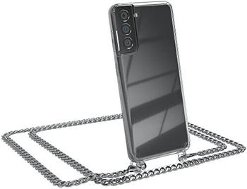 Eazy Case Handykette kompatibel mit Samsung Galaxy S21 5G Handyhülle mit Metal Umhängeband und Ersatz Kordel schwarz, Handykordel mit Schutzhülle, Stylische Kette, Metal - Silber