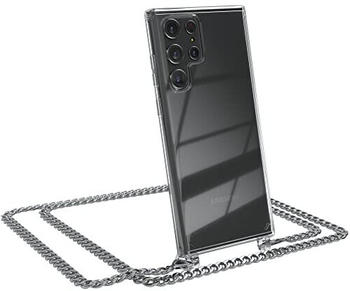 Eazy Case Handykette kompatibel mit Samsung Galaxy S22 Ultra 5G Handyhülle mit Metal Umhängeband und Ersatz Kordel schwarz, Handykordel mit Schutzhülle, Stylische Kette, Metal - Silber