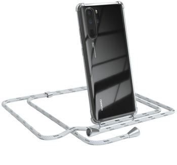 Eazy Case Handykette kompatibel mit Huawei P30 Pro Handyhülle mit Umhängeband, Handykordel mit Schutzhülle, Silikonhülle, Hülle mit Band, Stylische Kette mit Hülle für Smartphone, Weiß/Silber