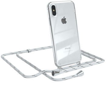 Eazy Case Handykette kompatibel mit iPhone XS Max Handyhülle mit Umhängeband, Handykordel mit Schutzhülle, Silikonhülle, Hülle mit Band, Stylische Kette mit Hülle für Smartphone, Weiß/Silber