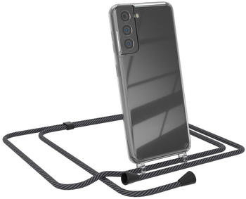 Eazy Case Handytasche zum Umhängen - kompatibel mit Samsung Galaxy S21, Handyhülle mit Band, Transparent Kameraschutz und Bildschirmschutz, Handy Lanyard in Schwarz/Anthrazit mit Clips Schwarz