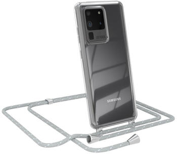 Eazy Case Handy Chain - kompatibel mit Samsung Galaxy S20 Ultra / S20 Ultra 5G, Handykette Tasche transparent, Stylische Kette mit Hülle für Smartphone, Grau/Weiß mit Verschlüssen in Silber