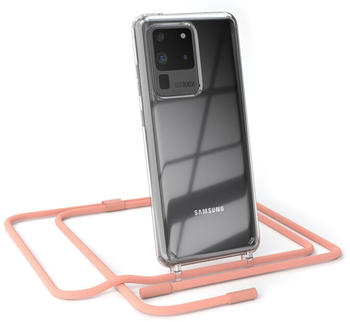 Eazy Case kombinierbare Handyketten kompatibel mit Samsung Galaxy S20 Ultra / S20 Ultra 5G, Transparente Silikon-Hülle mit Umhängeband, abnehmbar durch abschraubbare Endstücke, Handykordel, Korall