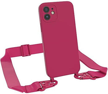 Eazy Case Premium Silikon Handykette kompatibel mit iPhone 12 Handyhülle mit Umhängeband, Handykordel mit Schutzhülle, Silikonhülle, Hülle mit Band, Kette für Smartphone, Beere