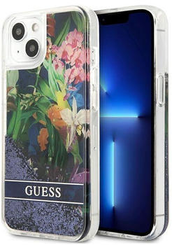 Guess GUHCP13MLFLSB iPhone 13 6,1" niebieski/blue hardcase Flower Liquid Glitter (iPhone 13), Smartphone Hülle, Blau