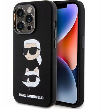 Karl Lagerfeld Liquid Silicone Karl and Choupette Heads Back Cover für iPhone 15 Pro Schwarz