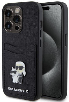 Karl Lagerfeld PU Saffiano Card Slot Metal Karl and Choupette Back Cover für iPhone 15 Pro
