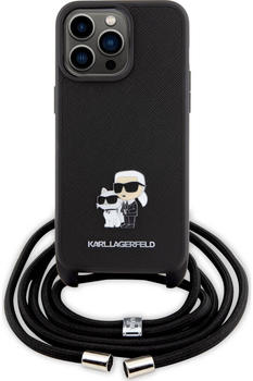 Karl Lagerfeld Saffiano Nylon Crossbody Metal Karl and Choupette Back Cover für iPhone 15 Pro Max Bl