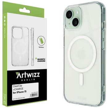 Artwizz ClearClip +CHARGE für iPhone 15 - Shockproof Hülle mit verstärkten Ecken und Magnetring Ladefunktion - Transparent