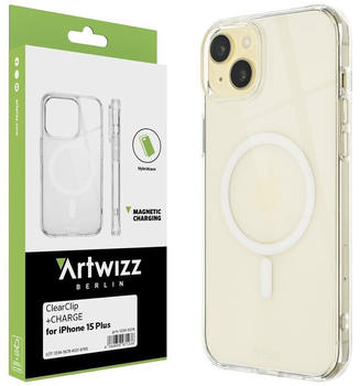 Artwizz ClearClip +CHARGE für iPhone 15 Plus - Shockproof Hülle mit verstärkten Ecken und Magnetring Ladefunktion - Transparent