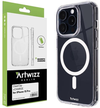 Artwizz ClearClip +CHARGE für iPhone 15 Pro - Shockproof Hülle mit verstärkten Ecken und Magnetring Ladefunktion - Transparent