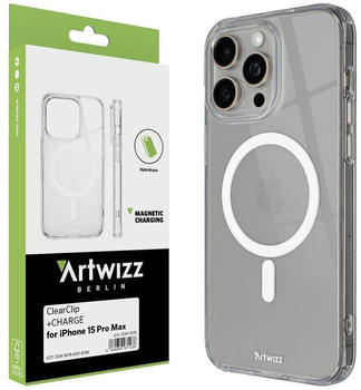 Artwizz ClearClip +CHARGE für iPhone 15 Pro Max - Shockproof Hülle mit verstärkten Ecken und Magnetring Ladefunktion - Transparent