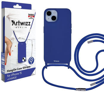 Artwizz HangOn Case Silicone +CHARGE für iPhone 15 - Silikon Handykette mit Magnetring Ladefunktion - Kings-Blue / Blau