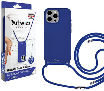 Artwizz HangOn Case Silicone +CHARGE für iPhone 15 Pro Max - Silikon Handykette mit Magnetring Ladefunktion - Kings-Blue / Blau